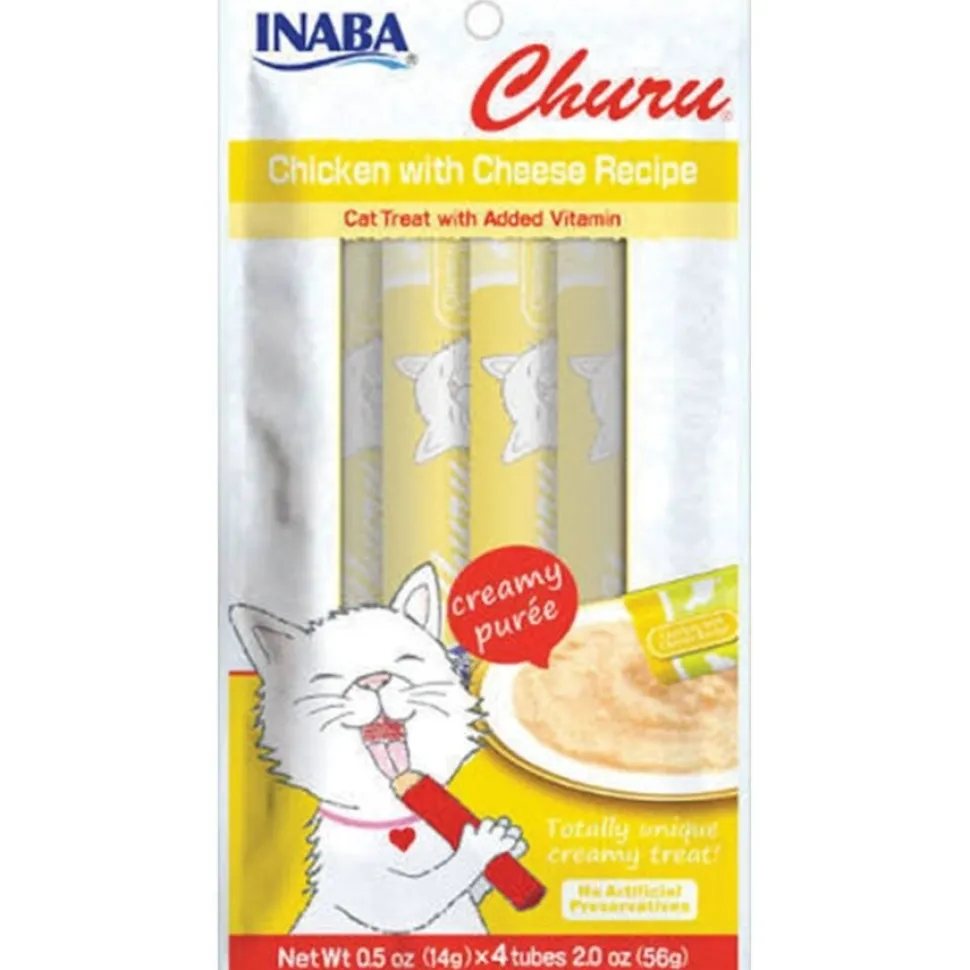 Inaba Churu Creamy Purée Lickable Cat Treats Chicken with Cheese Recipe 0.5-oz Tubes 4 Count