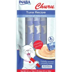 Inaba Churu Creamy Purée Lickable Cat Treats Tuna Recipe 0.5-oz Tubes 4 Count