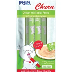 Inaba Churu Creamy Purée Lickable Cat Treats Chicken with Scallop Recipe 0.5-oz Tubes 4 Count