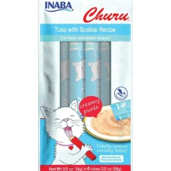 Inaba Churu Creamy Purée Lickable Cat Treats Tuna with Scallop Recipe 0.5-oz Tubes 4 Count