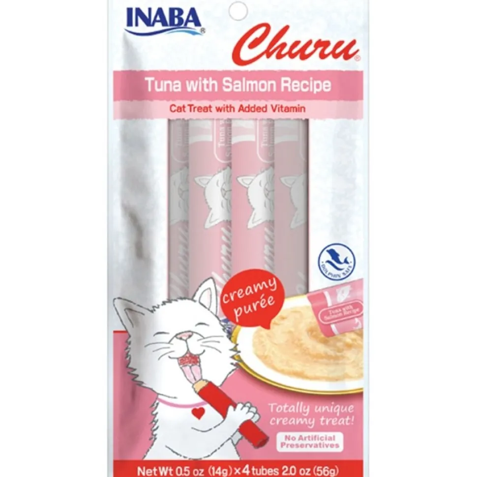 Inaba Churu Creamy Purée Lickable Cat Treats Tuna with Salmon Recipe 0.5-oz Tubes 4 Count