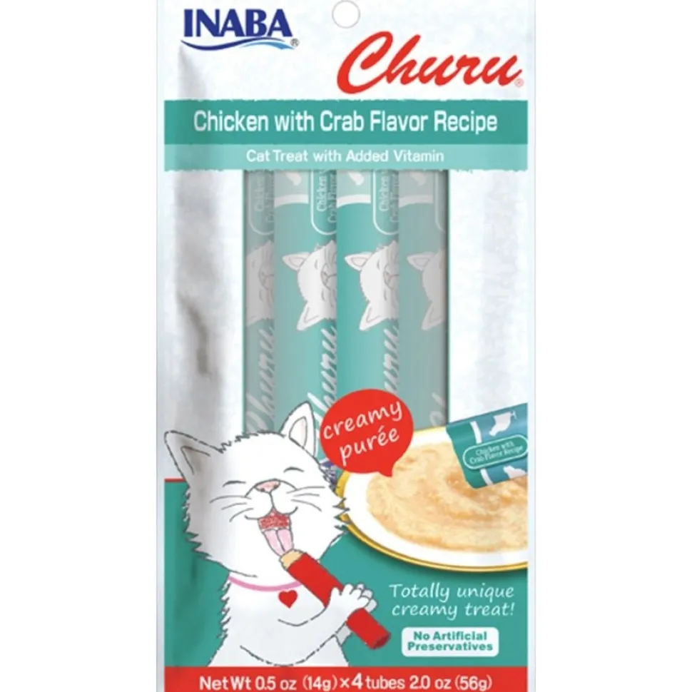 Inaba Churu Creamy Purée Lickable Cat Treats Chicken with Crab Recipe 0.5-oz Tubes 4 Count