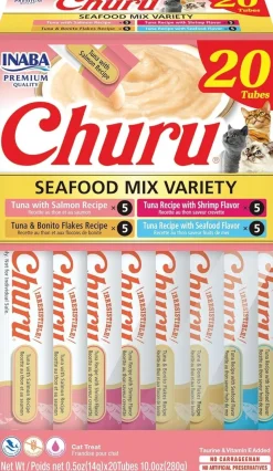 Inaba Churu Creamy Purée Seafood Mix Variety Pack Lickable Cat Treats 0.5-oz Tubes 20 Count
