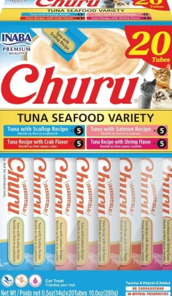 Inaba Churu Creamy Purée Tuna Seafood Variety Pack Lickable Cat Treats 0.5-oz Tubes 20 Count