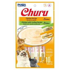 Inaba Churu Creamy Purée Variety Pack Lickable Cat Treats Chicken Recipe & Chicken with Scallop Recipe 0.5-oz Tubes 10 Count