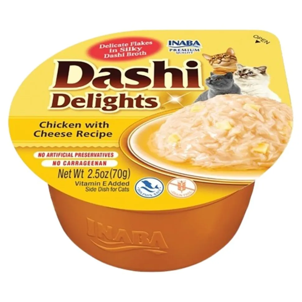 Inaba Dashi Delights Lickable Cat Treats Chicken with Cheese Recipe 2.5-oz Cups 6 Count