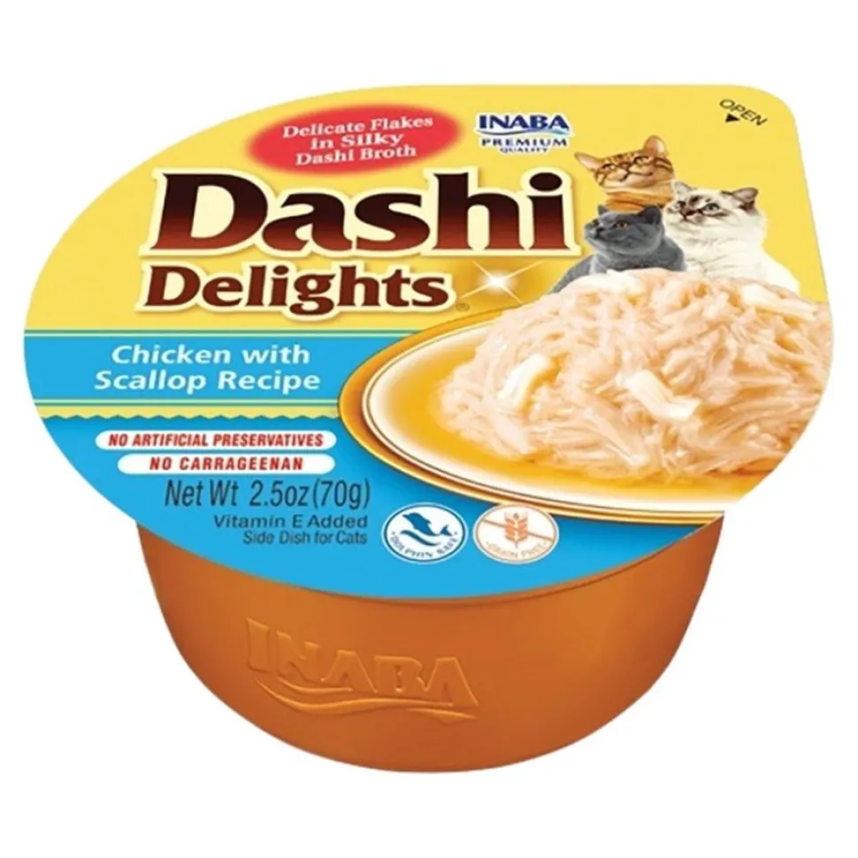 Inaba Dashi Delights Lickable Cat Treats Chicken with Tuna & Scallop Recipe 2.5-oz Cups 6 Count