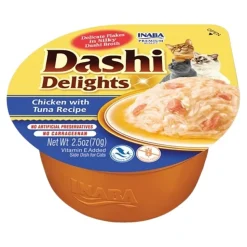 Inaba Dashi Delights Lickable Cat Treats Chicken with Tuna Recipe 2.5-oz Cups 6 Count