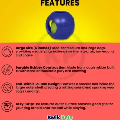 Jolly Pet Teaser Ball Dog Toy Blue Medium 6-in