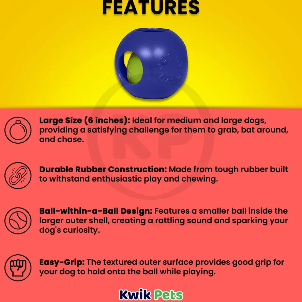 Jolly Pet Teaser Ball Dog Toy Blue Medium 6-in