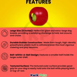 Jolly Pet Teaser Ball Dog Toy Red Large 8-in