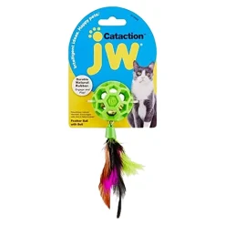 JW Pet Cataction Feather Ball with Bell Cat Toy Green