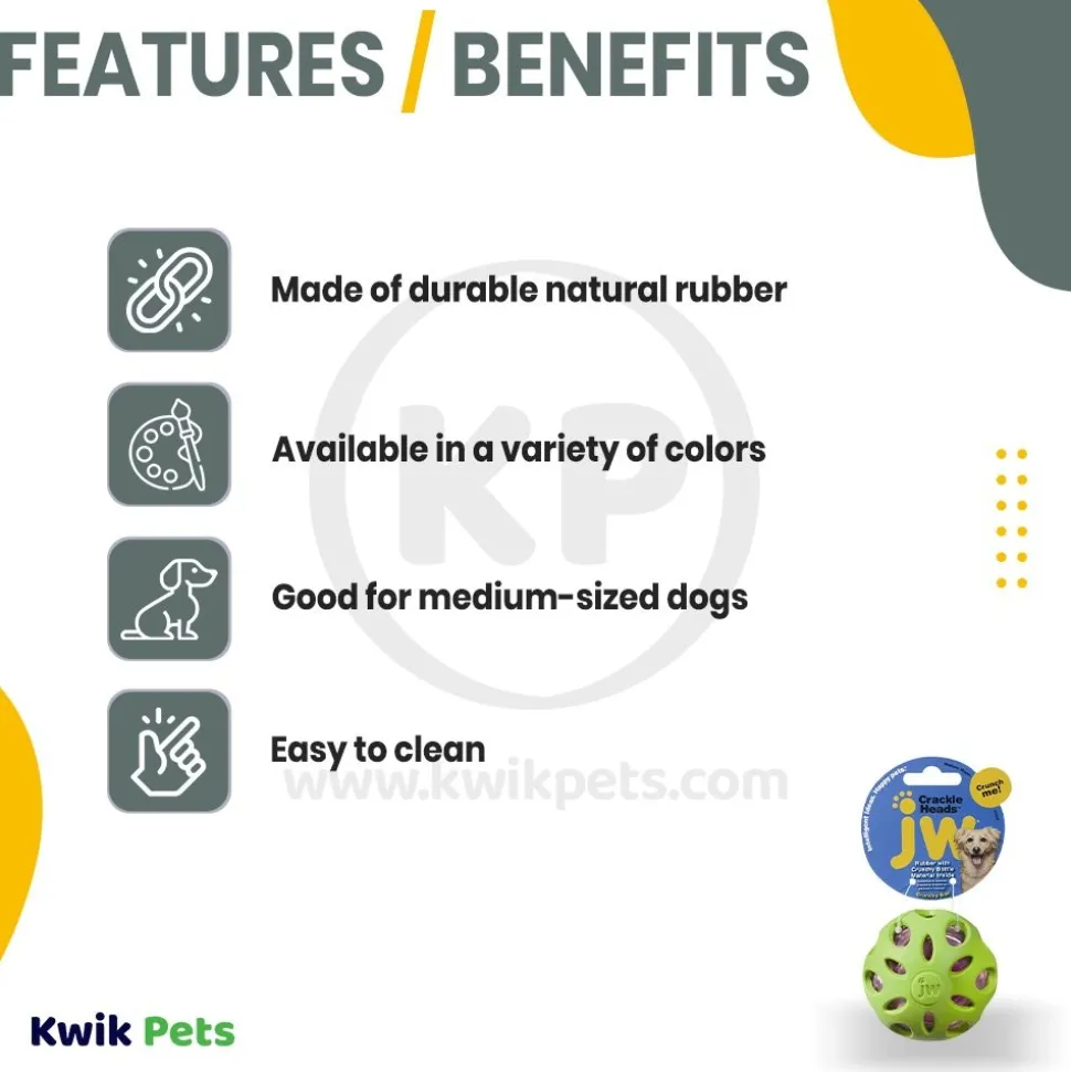 JW Pet Crackle Heads Crackle Ball Dog Toy Assorted Medium