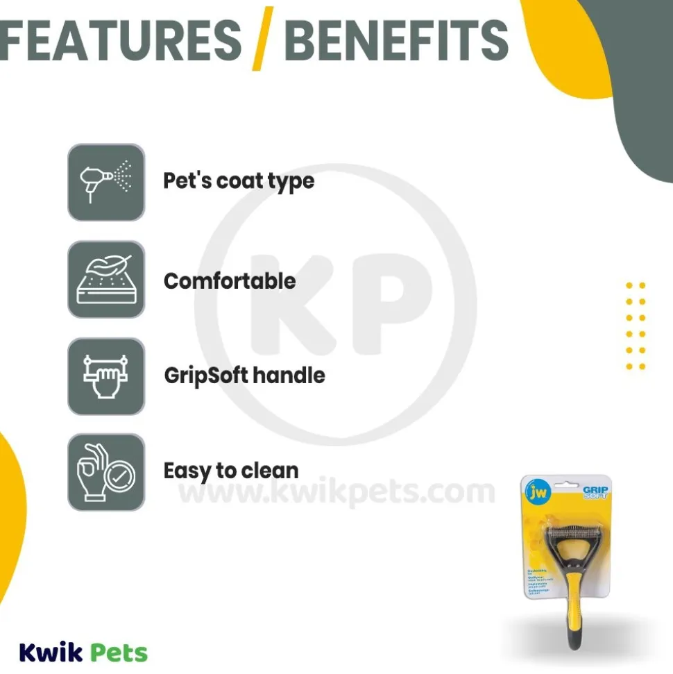 JW Pet GripSoft Double Row Undercoat Rake Regular Teeth for Dogs
