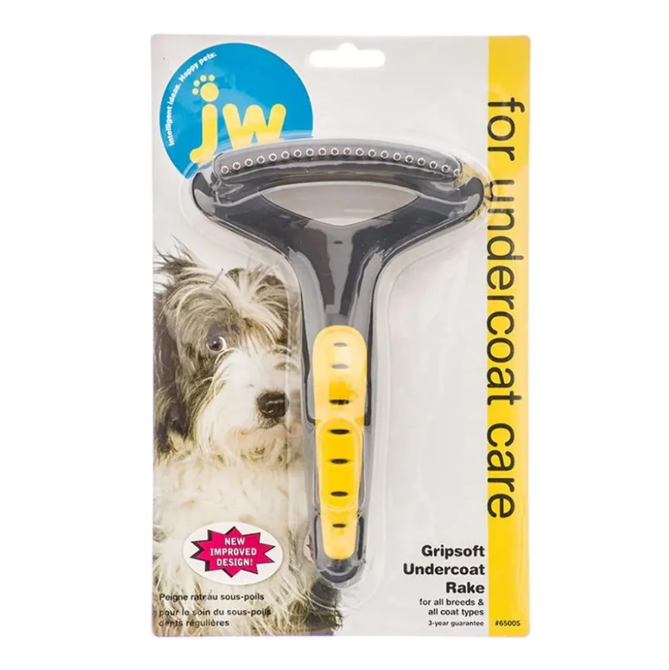 JW Pet GripSoft Undercoat Rake Regular Teeth for Dogs Grey Yellow