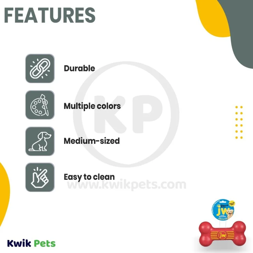 JW Pet iSqueak Bone Dog Toy Assorted Medium