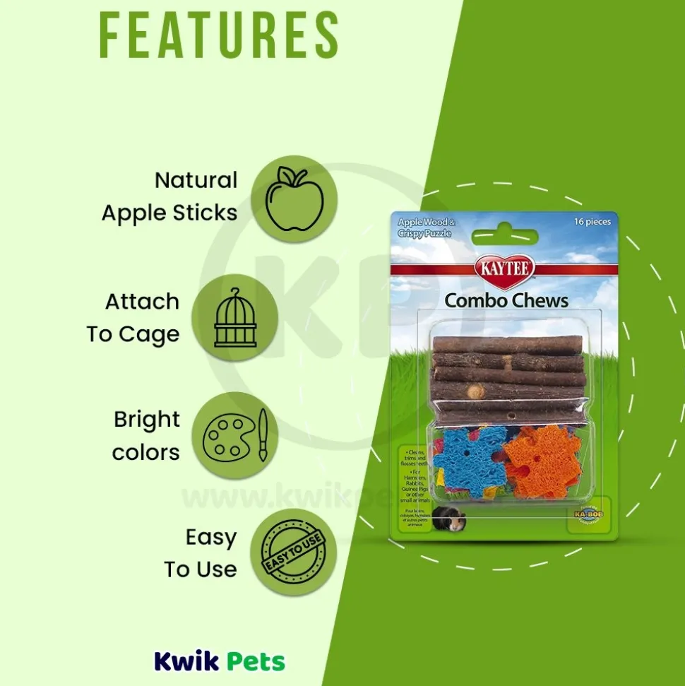 Kaytee Apple Wood & Crispy Puzzle Combo Chews for Small Animals 16 Count