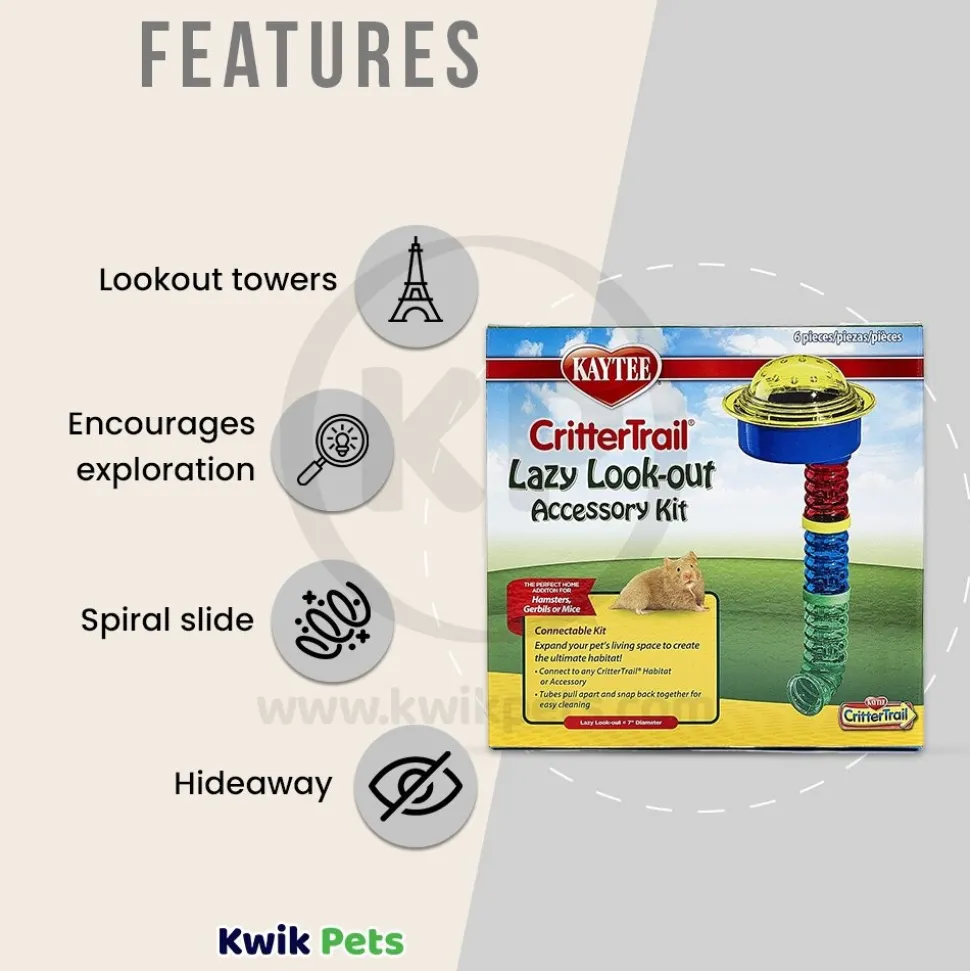 Kaytee CritterTrail Lazy Look-Out Accessory Kit for Hamsters, Gerbils & Mice 6 Count