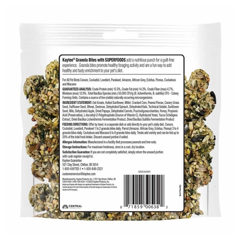 Kaytee Granola Bites with Superfoods Spinach & Kale Pet Bird Treats 4.5-oz