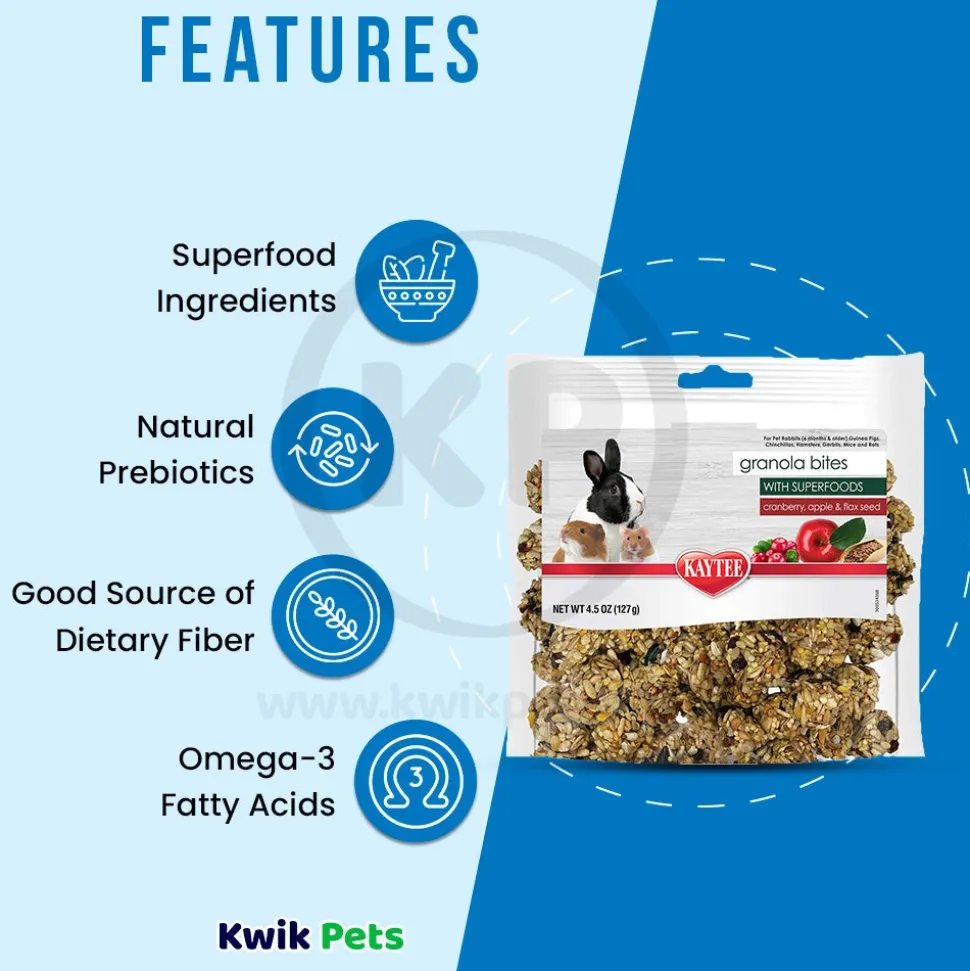 Kaytee Granola Bites with Superfoods Cranberry, Apple and Flax Small Animal Treats 4.5-oz