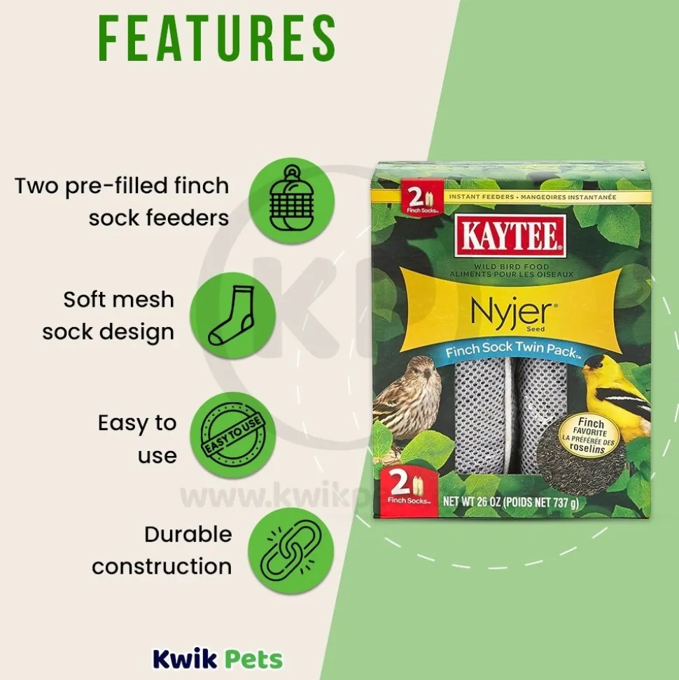 Kaytee Nyjer Finch Sock Wild Bird Food Instant Feeder Twin Pack 26-oz