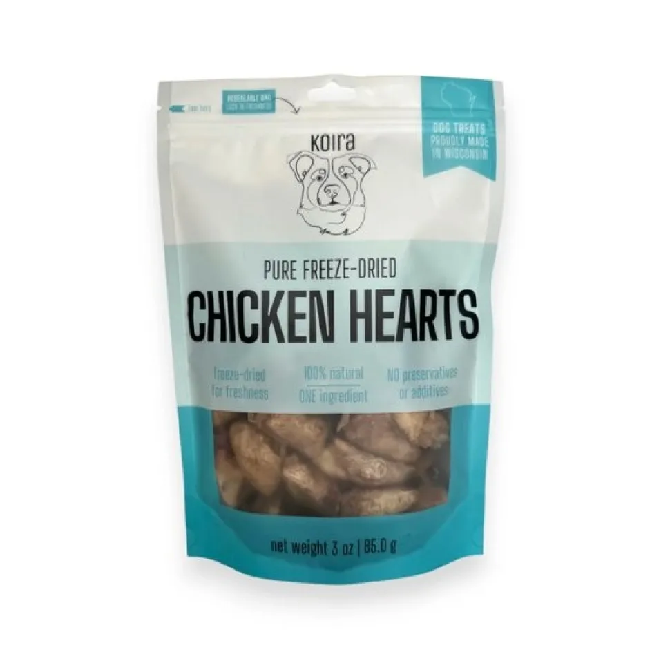 Koira Freeze-Dried Chicken Hearts Dog Treats 4-oz