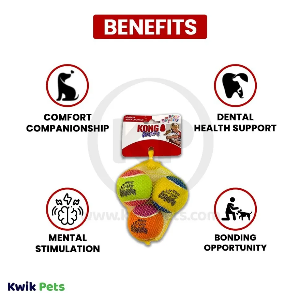 Kong Air Dog Squeakair Dog Toy Birthday Balls Medium 3 Count