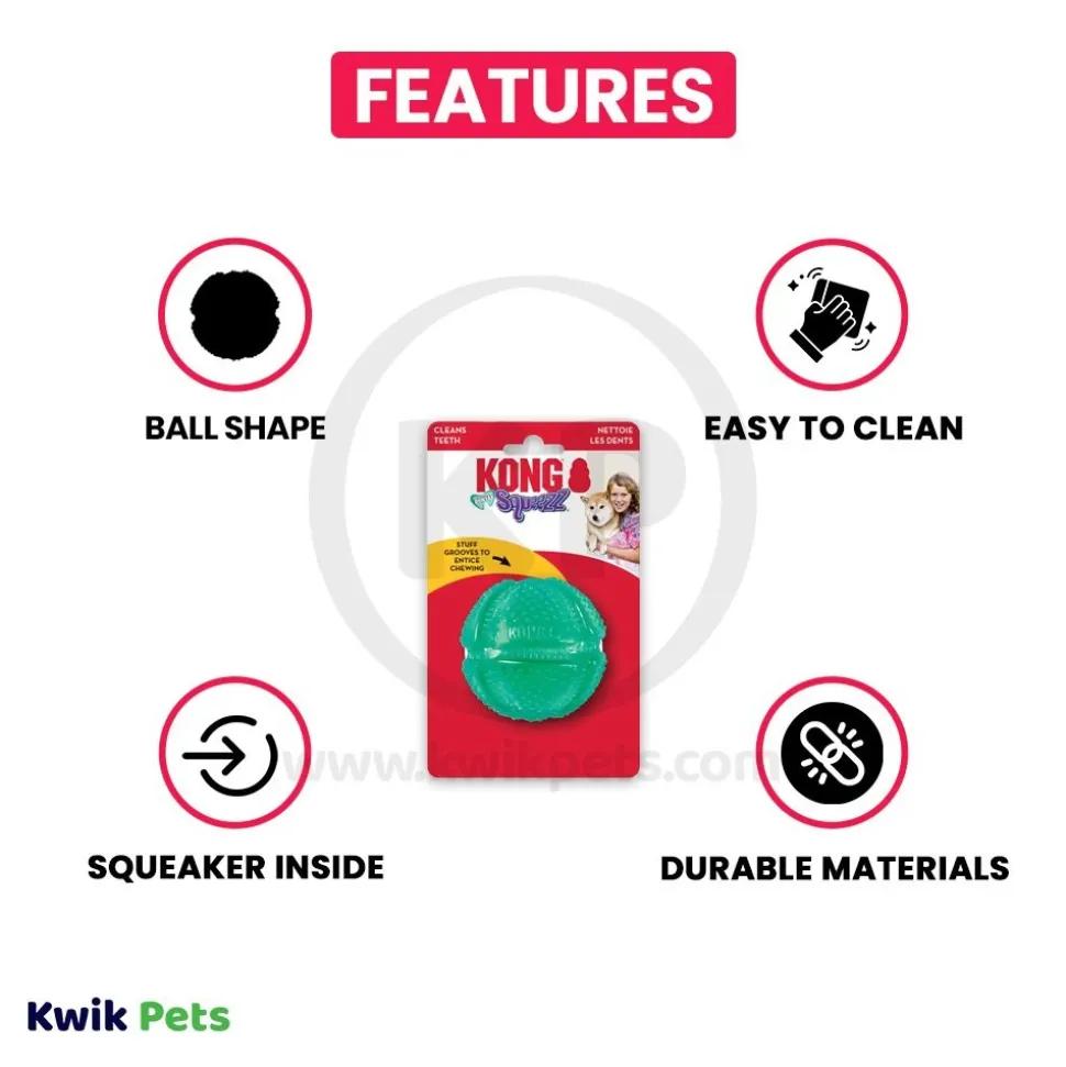 KONG Dental Squeezz Ball Dog Chew Toy Teal Medium