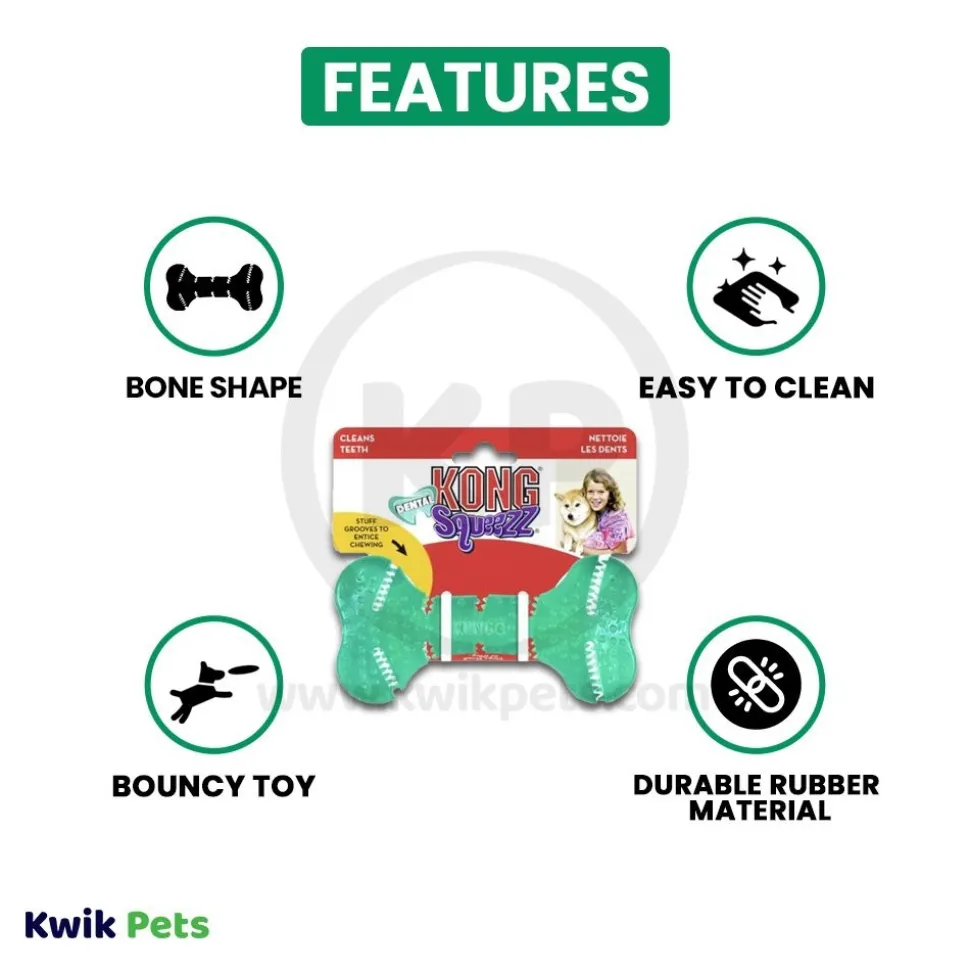KONG Dental Squeezz Bone Dog Chew Toy Teal Medium