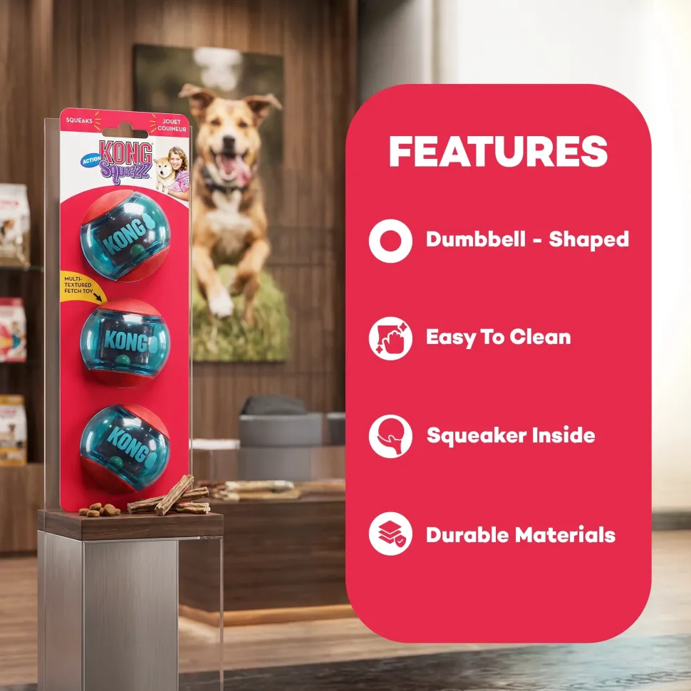 KONG Squeezz Action Ball Dog Toy Red Medium 3 Count