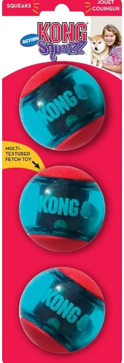 KONG Squeezz Action Ball Dog Toy Red Medium 3 Count