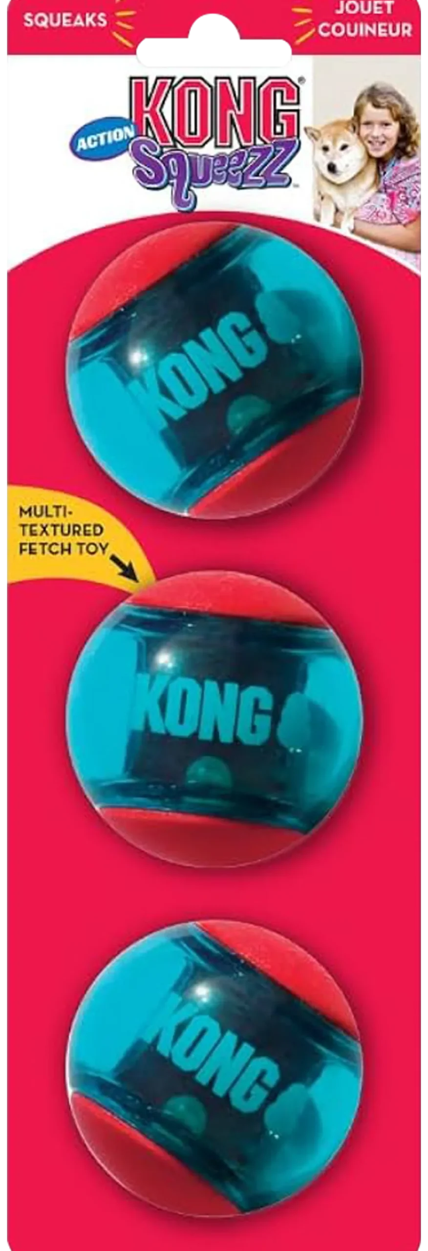 KONG Squeezz Action Ball Dog Toy Red Medium 3 Count