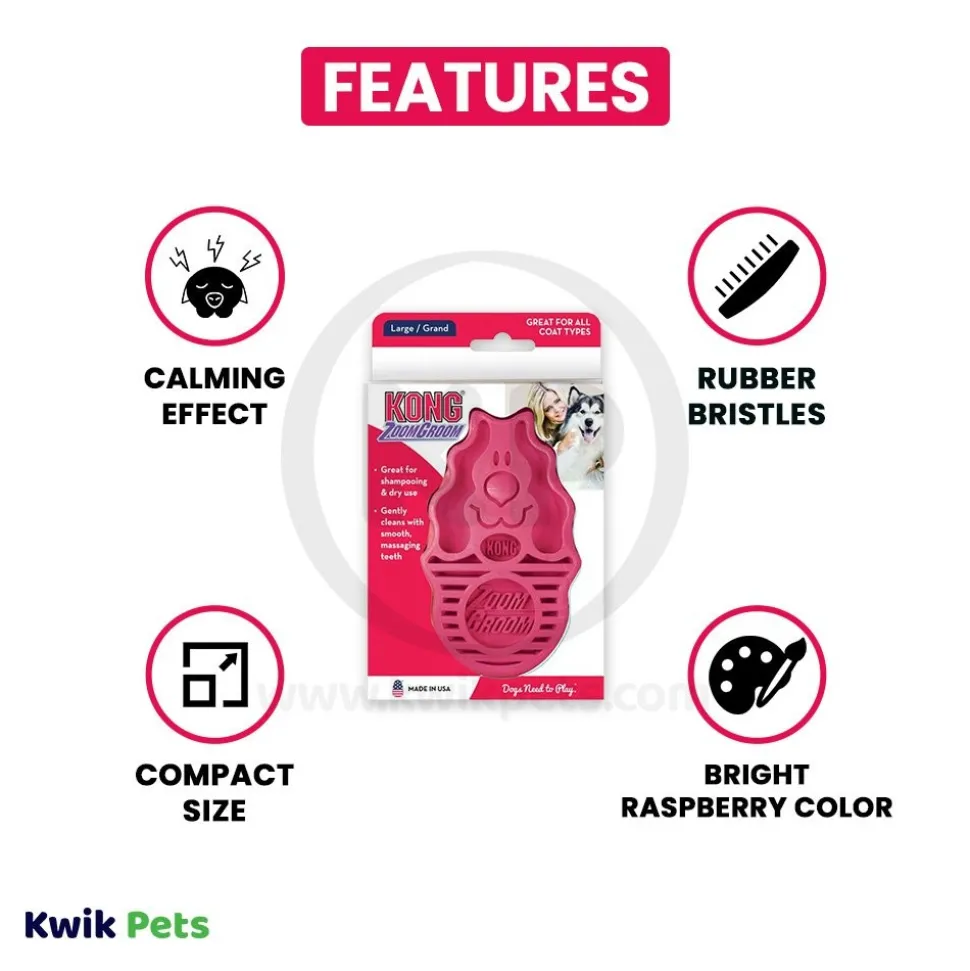 KONG Zoomgroom Rubber Dog Brush Raspberry Large