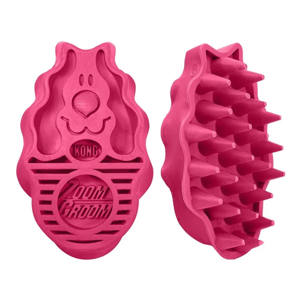 KONG Zoomgroom Rubber Dog Brush Raspberry Large