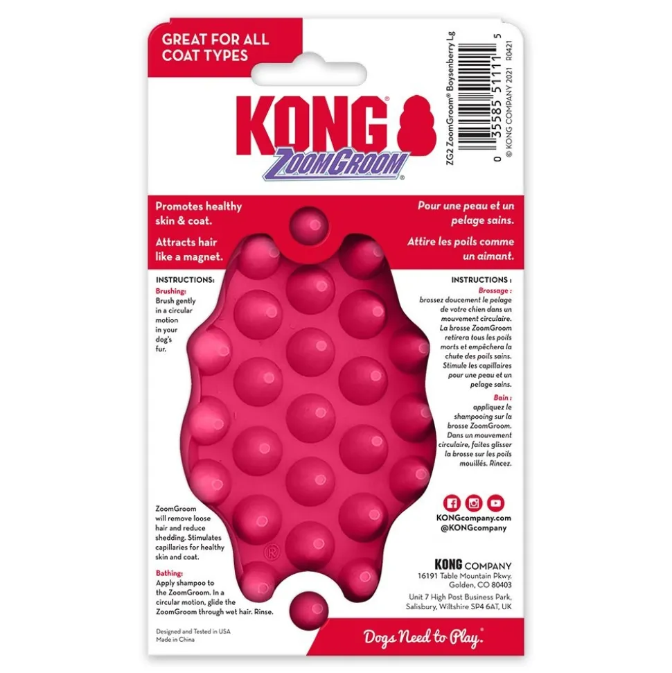 KONG Zoomgroom Rubber Dog Brush Raspberry Large