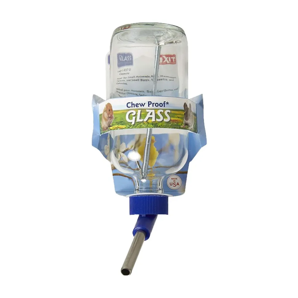 Lixit Glass Water Bottle for Small Animals Clear Blue 8-oz