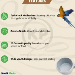 Lixit Quick Lock Crock Hanging Feeder for Small Animals Granite 10-oz