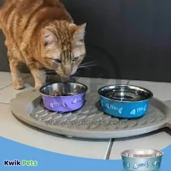 Loving Pets Bella Designer Fish Skeleton Cat Bowl Metallic Ocean Blue X-Small