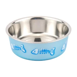 Loving Pets Bella Designer Fish Skeleton Cat Bowl Metallic Ocean Blue X-Small