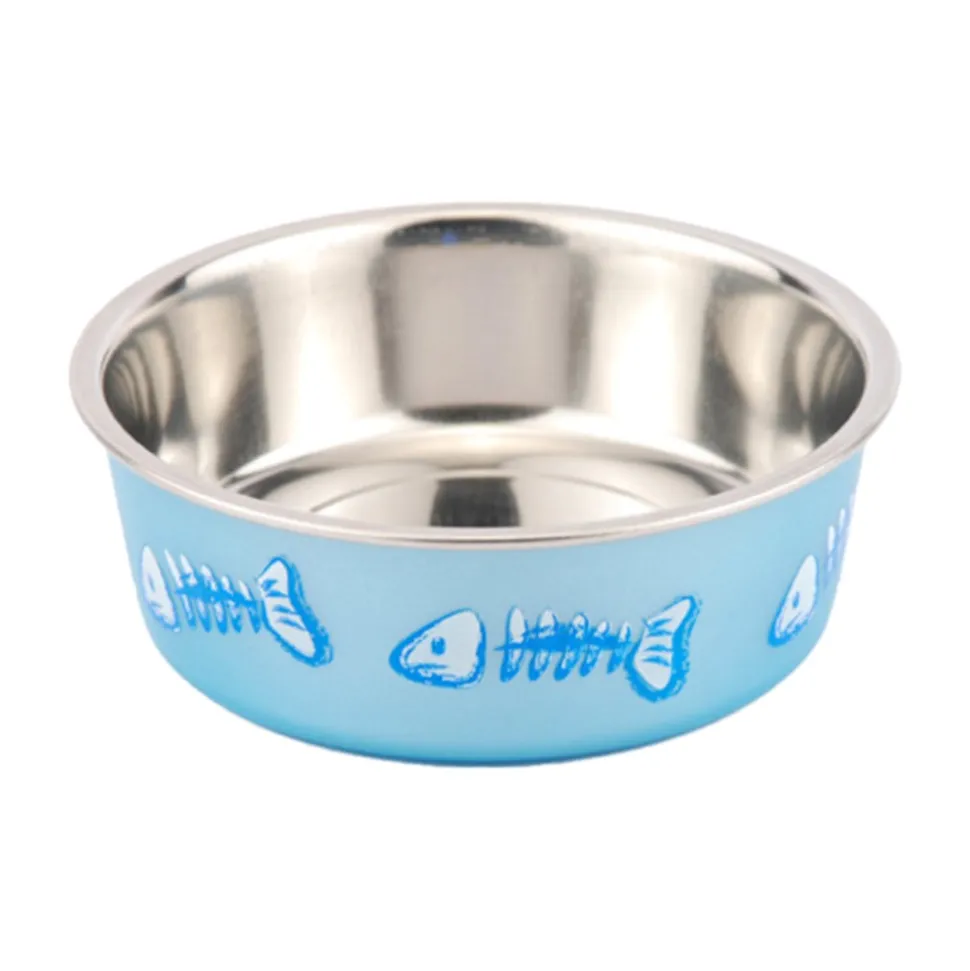 Loving Pets Bella Designer Fish Skeleton Cat Bowl Metallic Ocean Blue X-Small