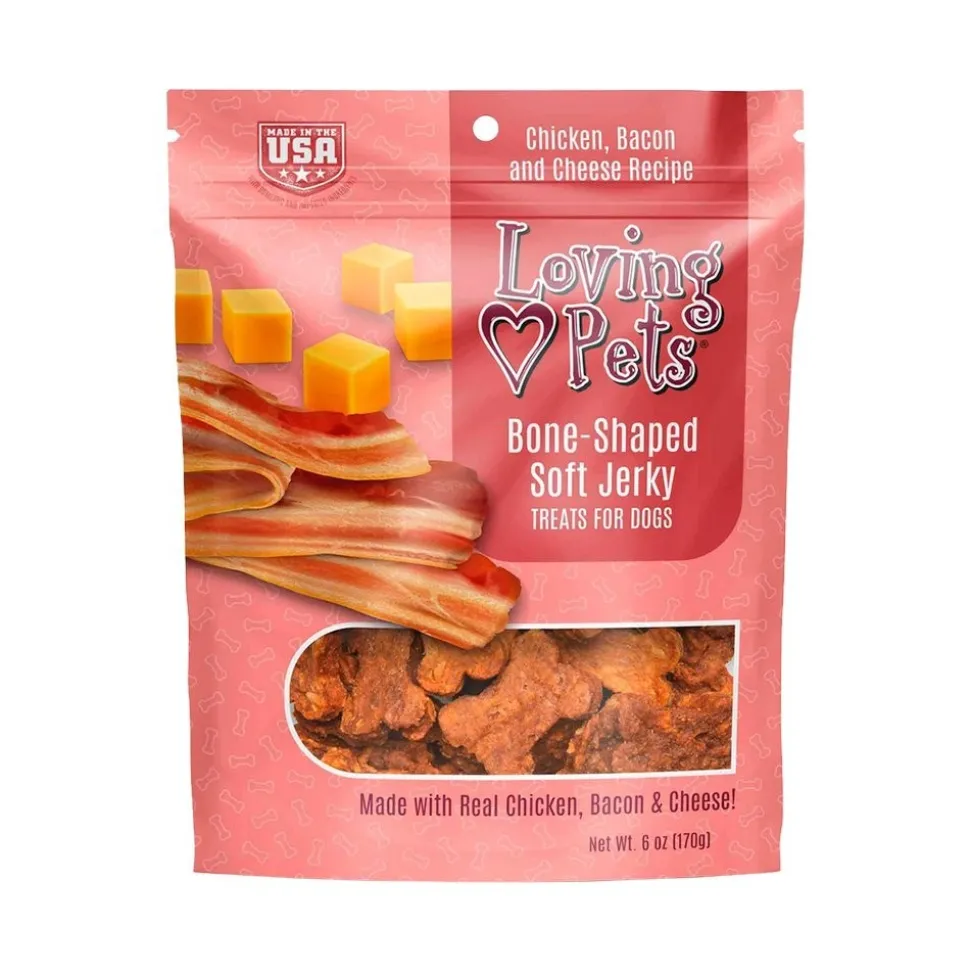 Loving Pets Bone-Shaped Soft Jerky Dog Treat Chicken Bacon & Cheese 6-oz