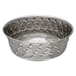 Loving Pets Diamond Plate Bowls with Non Skid Bottom Dog Dish Bowl Silver 1 Quart