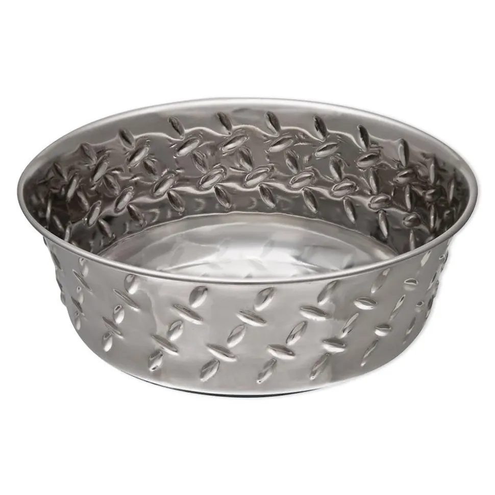Loving Pets Diamond Plate Bowls with Non Skid Bottom Dog Dish Bowl Silver 1 Quart