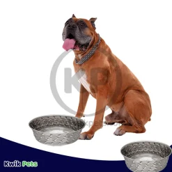 Loving Pets Diamond Plate Bowls with Non Skid Bottom Dog Dish Bowl Silver 2 Quart