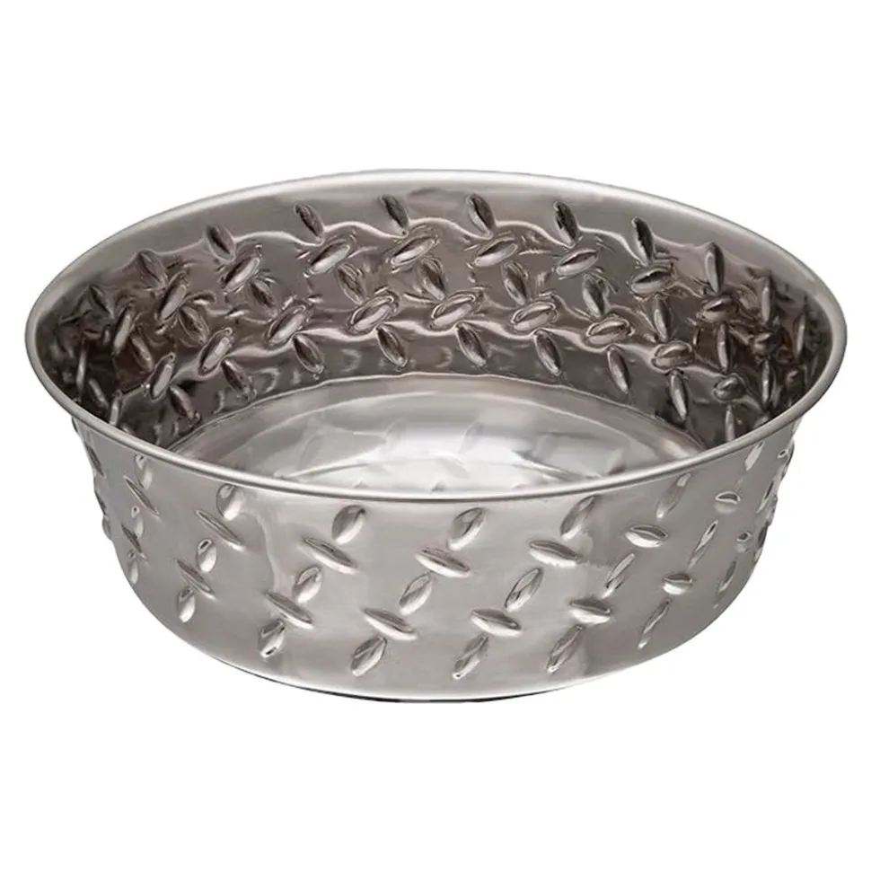 Loving Pets Diamond Plate Bowls with Non Skid Bottom Dog Dish Bowl Silver 2 Quart