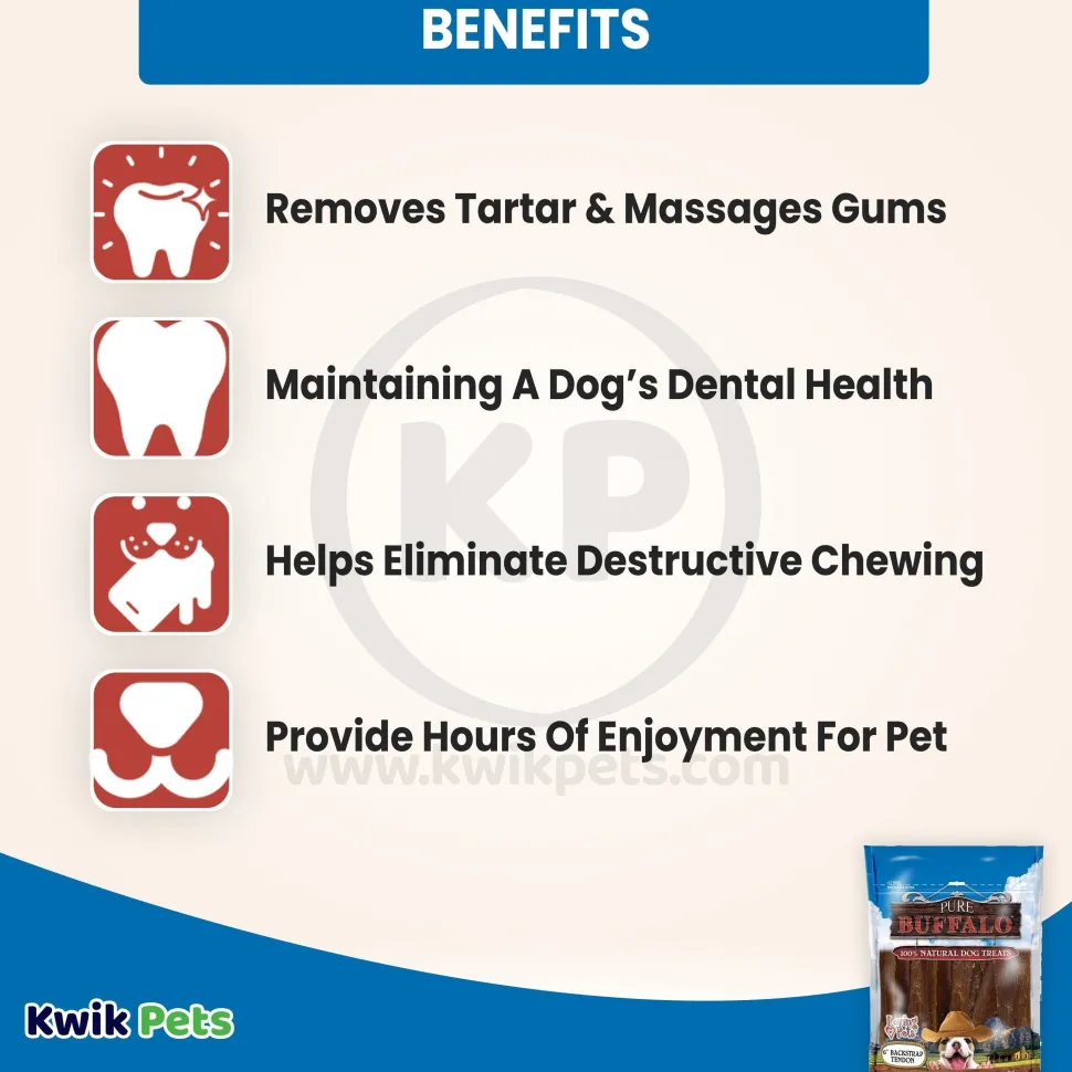 Loving Pets Pure Buffalo Backstrap Tendon Dog Treats 20 Count 4-6 inches