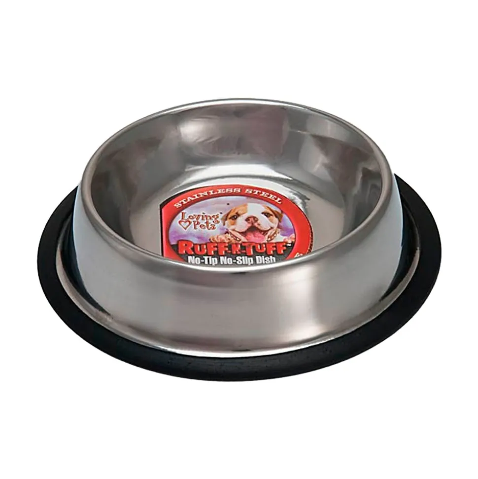 Loving Pets Ruff N' Tuff Traditional No-Tip Dog Bowl Silver 96-oz