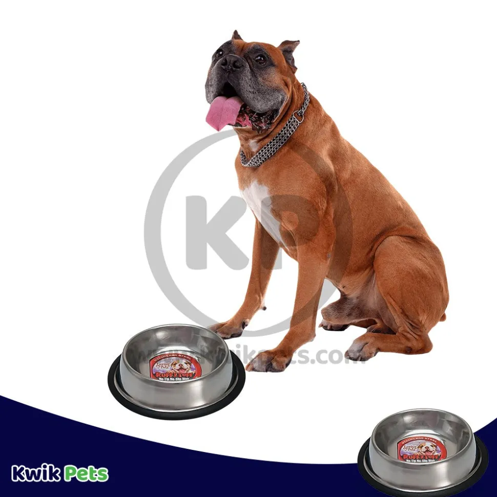 Loving Pets Ruff N' Tuff Traditional No-Tip Dog Bowl Silver 96-oz