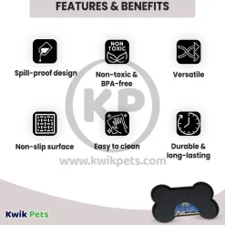 Loving Pets Spill-Proof Bone Shaped Dog Mat Black Large