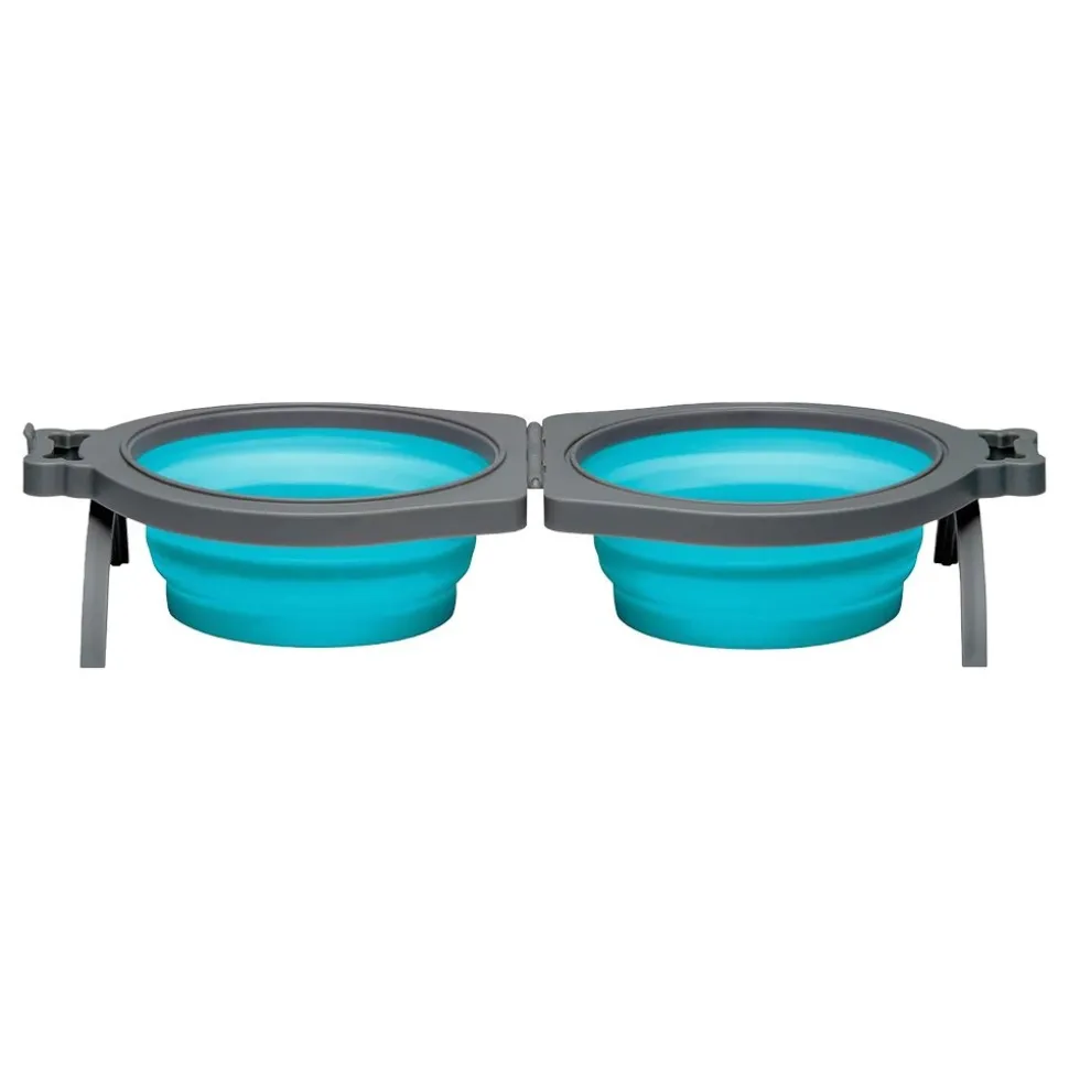 Loving Pets Travel Double Diner Dog Bowl Blue Medium